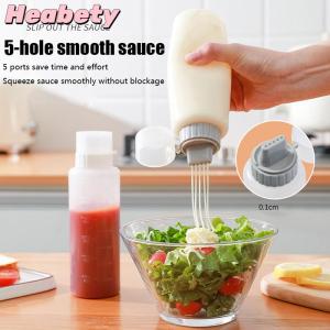 Heabety 1Pc 350 175ml 5 Hole Condiment Squeeze Bottles Ketchup Mustard Squeeze Bottle Sauces Dispenser Storage Jar Kitchen Supplies