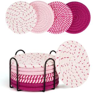 MKEB MALL 8/10 Pcs Tròn Đế lót ly đồ uống Bện Dây cotton Bộ Tấm lót đĩa ăn tối Dày Có thể giặt Miếng đệm nóng Trang trại