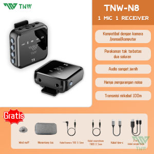 TNW N8/N9 Wireless Microphone Wireless Dua mikrofon Clip on  Mic untuk HP Camera Zoom Mic Youtube Vlog Live Lavalier