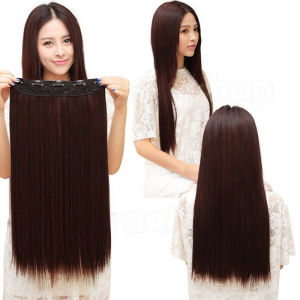 Long Straight Clip In One Piece Synthetic Hair Extension 5 Clips False Blonde Hair Black Hair Pieces