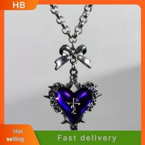 HB Y2k Bow Cross Heart Necklace For Girls Gothic Jewelry Vintage Accessories Rose Goth Collares Chain For Women Man Punk Necklace