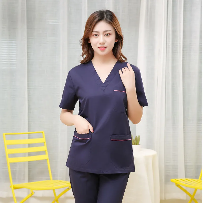 Free name Scrub Suit Clothes medical suits for women Short Sleeve full set  Nurse Set Hospital Uniform Surgical Clothes cotton free embroidery