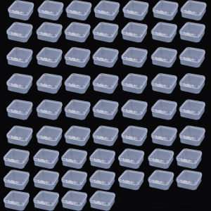 60Pcs Clear Plastic Square Jewelry Storage Case Mini Transparent Jewelry Organizer Earrings Rings Beads Small Packaging Box for Traval Ear Plug Storage Box