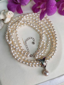 [ Woosilver ] Vòng Cổ 3 Sợi Trai Ngọt Oval Trắng Ánh Hồng - Secondhand - NTN334