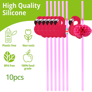 【LovingLife Store】10/20 PCS Flamingo  Drinking Straws Hawaii Beach Tropical Birthday Party Decoration Summer Pool Party Wedding Supplies