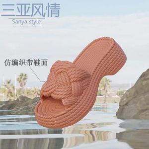 [Free Shipping] New womens EVA slippers Ins woven wedge sandals for summer vacations and beach outings