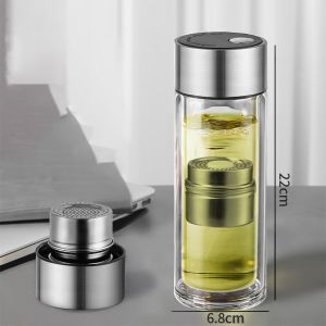 SG Ready Stock Tea Infuser Cup Leak-Proof Detachable Tea Strainer Tea Cup 400ml Double-Layer Heat Insulated Glass