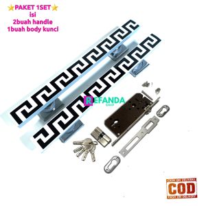 Set Kunci Pintu Gaya Retro dengan 2 Gagang Tarikan dan Body Kunci - Warna Hitam