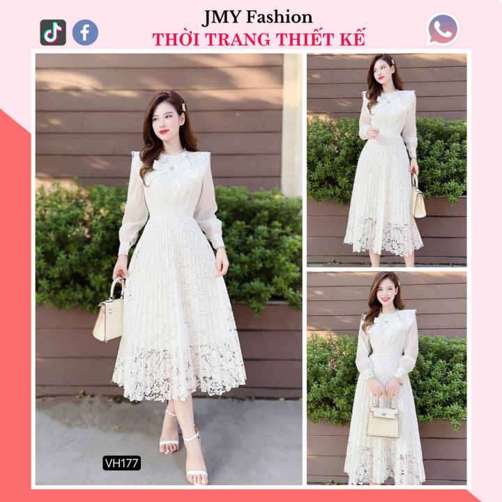 váy ren trắng xòe cổ nơ thiết kế bánh bèo hai lớp mềm mại, đầm ren dự tiệc  cao cấp | Shopee Việt Nam