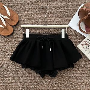Skirt Fashionable Drawstring High Waist Slimming Versatile Petite Skirt Anti-Exposure Short Skirt Puff Skirt Summer Ballet Style Sports Female A-line Flower Bud Miniskirt Skirt Puffy Girl Sweat Skirt