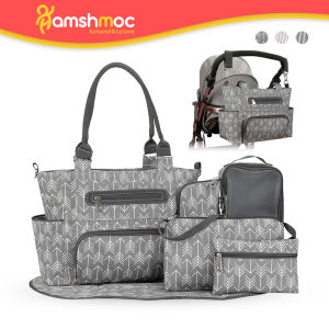 HamshMoc Large Capacity Baby Diaper Bag Handbag 7 In 1 Multifunction Mommy Nappy Bag Portable with Changing Pad Strollers Hanging for Children Care Outdoor Traveling