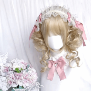 BEAUTYLADIES Cosplay Short Curly Double Ponytail Bun Synthetic Blonde Halloween Harajuku Wig Fake Hair Cute Lolita Wig with Bangs Girl