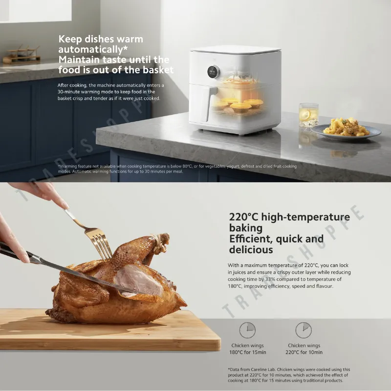 Xiaomi Smart Air Fryer 6.5L Air Fryer, 6.5L, 1800W, 100 Recipes, OLED  Display, Adjustable Temperature 40°C - 220°C, Even Cooking 360°, Black (ES  Version + 3 Year Warranty) : : Home & Kitchen