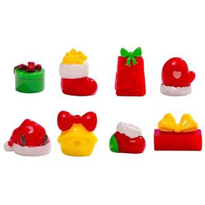8PCS Miniature Scene Ornament set,Miniature Christmas hats stockings and gifts Bells Ornament Desktop Decorations