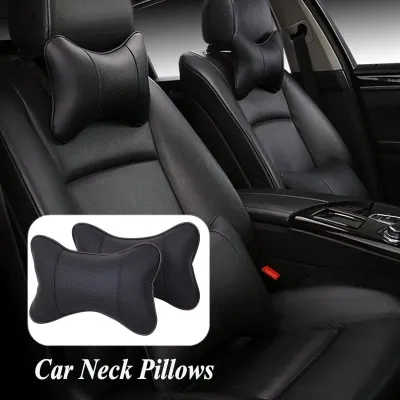 SG SELLER! Car Headrest Head Neck Seat Pillow Cushion (PU Leather Breathable Universal Fit Premium Quality) (1pc)
