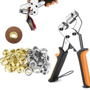 NALANILI 3/8 10mm Size Metal Eyelets Kit Metal Material Punch Pliers Installation Tools Kit Portable with 100 Eyelets Manual Puncher for Tarpaulins