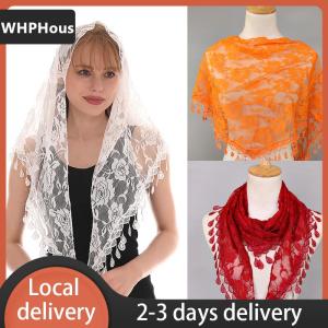 [COD] WHPHous Ship within 24 hours Triangle Veil Scarf Blended Jacquard Rose Shawls For Women Muslim Church Prayer Wedding Shawls Headband