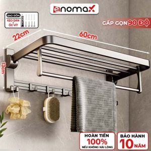 Giá kệ treo quần áo / khăn tắm trong phòng tắm chất liệu nhôm cao cấp không gỉ tặng kèm keo dán tường ( Eno 0134)