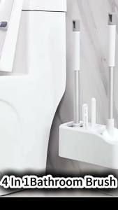 (Flash Sale) 4 in 1 Brush for Bathroom Cleaning with Toilet Brush Plunger Hair Clipper and Gap Cleaning Brush Toilet Bowl Brush Cleaner Toilet Brush Set with Wall-mounted Holder Bathroom Cleaning Floor Brush Toilet Cleaning Supply Corner Cleaner Bathroom