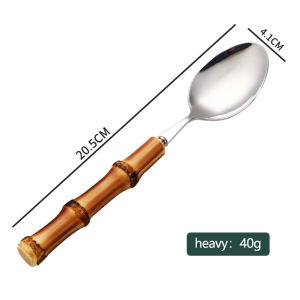 Fypo ช้อนส้อมสแตนเลสสีทองเครื่องใช้บนโต๊ะอาหารด้ามไม้ไผ่อุปกรณ์ที่ใช้บนโต๊ะอาหารแบบตะวันตกอุปกรณ์ขัดเงากระจกอุปกรณ์รับประทานอาหารในครัวช้อนส้อมชาเครื่องใช้ในร้านอาหารเสิร์ฟ