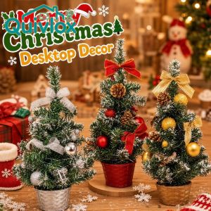 Quivlox Keranixy Mini Christmas Tree With Flowers Bows Balls Desktop Festive Decoration Red Gold Silver