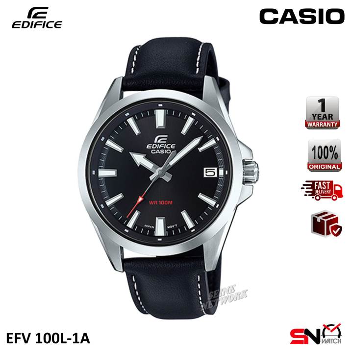 Casio Edifice EFV 100L Date Display Quartz Analog Leather Band Men Watch Jam Tangan Lelaki Lazada