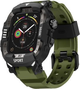 DABAOZA Rugged Case with Band Men Tactical Compatible with Watch 44mm Military Grade Shockproof Bumper Men Tactical Heavy Duty Strapfor iWatch Series 6/5/4 & SE 3/2/1Army Green 44MM