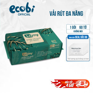 Combo 05 gói khăn vải khô đa năng Lamy gói 60 tờ dạng rút dùng thay khăn mặt tẩy trang tiện lợi