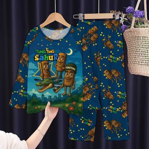 Bebe World Cotton Polyester Baju Tidur Budak Lelaki Perempuan Pyjamas Kids Boy Girl Pajamas Kids Nightwear Sleepwear set cotton clothes polyester