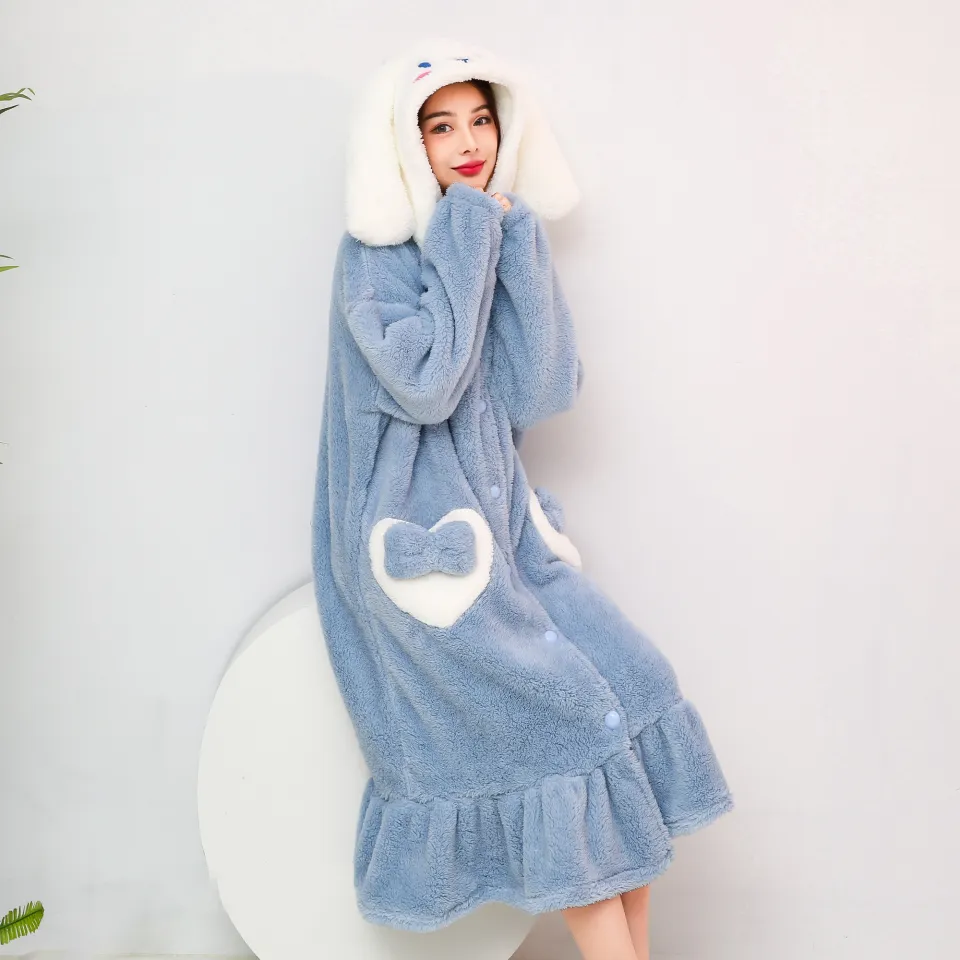 Phiên bản Hàn Quốc của váy ngủ dài tay nữ mùa thu cotton dễ thương cho