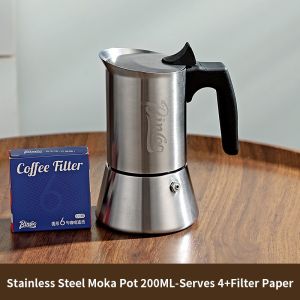 BINCOO Moka Pot Stainless Steel Espresso Pot Set Home Coffee Utensils 4 Cups