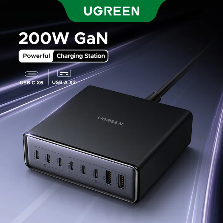 【Nexode】UGREEN GaN 200W 8-Ports USB C Fast Charger Adapter for Laptop MacBook iPad iPhone 16 15 Pro Max Samsung S26 Ultra S25 Ultra Model: 55325