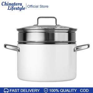 Non Stick Soup Pot with Lid Ceramic Cooking Cookware Ceramic Coating Cooking Pot Stainless Steel Handle for All Stoves