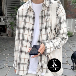 Kemeja Flanel Pria Lengan Panjang Motif Kotak-Kotak Lengan Panjang Gaya Bisnis