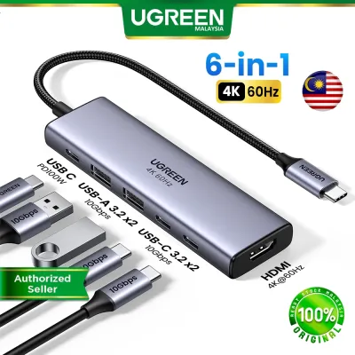 UGREEN 6 IN 1 USB C Hub USB 3.2 10Gbps Data Transfer Dual HDMI 4K 60Hz Display 100W PD Type C Dock Docking Station USB A Charging Computer Laptop Asus Acer Macbook Apple iPad iPhone 16 Samsung S25
