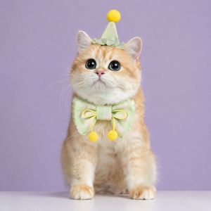 FLEURS Cute Cat Dog Birthday Hat Set Colorful Bow Pet Dress Up Set Cherry Adjustable Pet Cap Bow Tie Pet Birthday Party