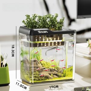 【select_sea】 ตู้ปลาตั้งโต๊ะ โปร่งใส ถังนิเวศวิทยา กระบอกภูมิทัศน์ขนาดเล็ก เหมาะสำหรับห้องนั่งเล่น สำนักงาน