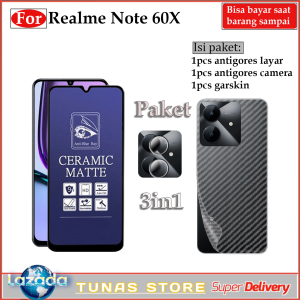Paket 3in1 Antigores Realme note 60X Tempered glass privacy anti spy Tg layar