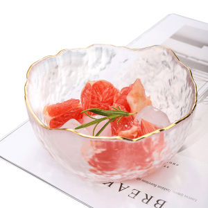 Fypo ชามสลัดผลไม้ขอบทองชามแก้ว INS ขนมโยเกิร์ตชามใสไอศครีมนมชามผสมภาชนะบรรจุอาหารอาหารเช้าชามอาหารเย็นครัวสร้างสรรค์บนโต๊ะอาหารรูปทรงไม่เหมือนใครแก้ว