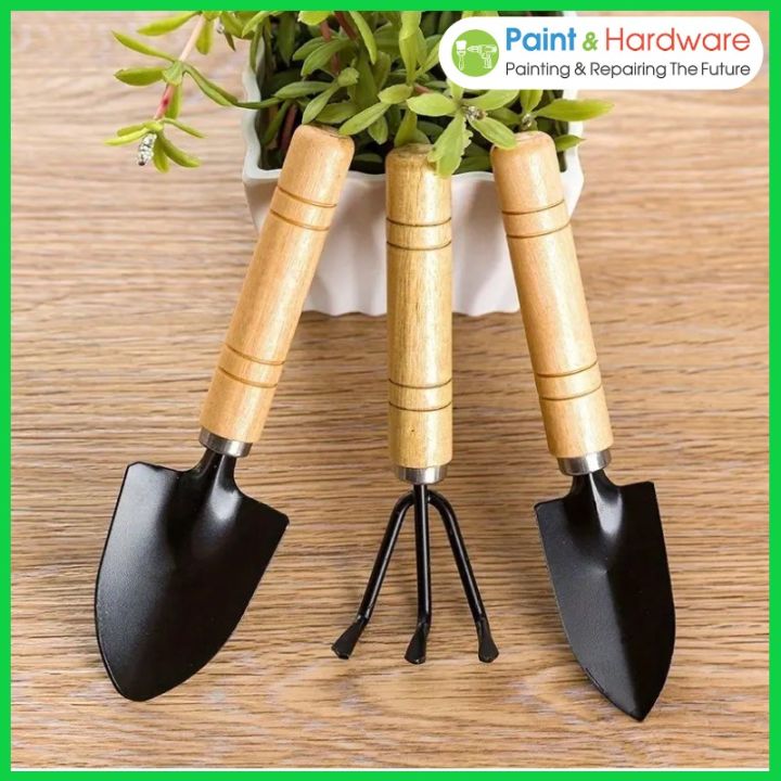 ชุดเครื่องมือทำสวนจิ๋ว 3 ชิ้น ด้ามไม้ สำหรับแคคตัสและไม้กระถาง