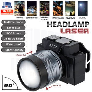 Senter Kepala Zoom LED Laser Rechargeable 3 Mode 1000W Tahan 20 Jam/ Lampu Kepala LED Laser Super Terang Premium Maxpower/ Headlamp Outdoor Zoom 1000 Lumen 3 Mode Cahaya