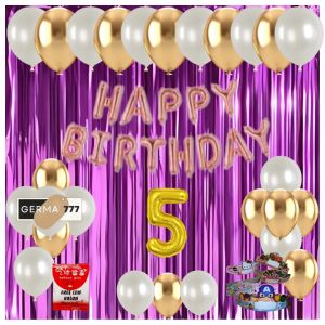 Set Pesta Dekorasi Pesta Ulang Tahun Anak Banner Foil Cetak Happy Birthday Rosegold Balon Gold Putih