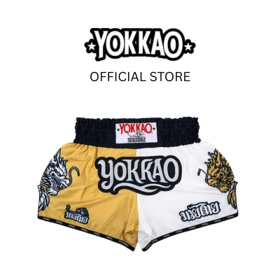 YOKKAO Golden Dargon XS-2XL กางเกงมวยไทย Muay Thai Shorts ผ้าซาตินพรีเมียม เอวยางยืด ปลายขากว้าง Boxing Shorts
