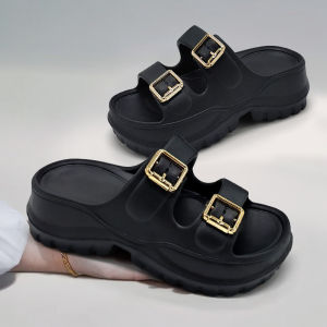 Lateny Sandal Wedges Wanita Dewasa TInggi Tebal Wedges Dua Strap Tali Baru Gesper Bermotif Anti Slip Ringan