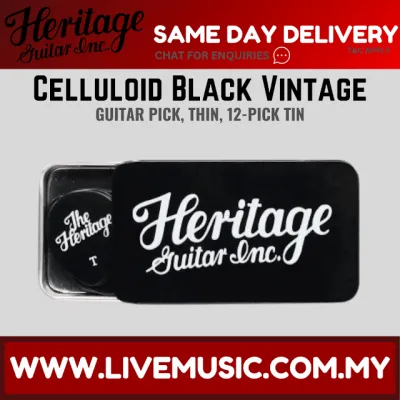 Heritage Celluloid Black Vintage Guitar Pick Thin / Medium / Heavy 12-Pick Tin