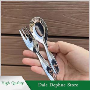 [Dale Dephne] Stainless Steel Round Spoon Net Red Golden Dinner Long Handle Stirring Dessert Spoons For Kitchen Accessories Gadgets