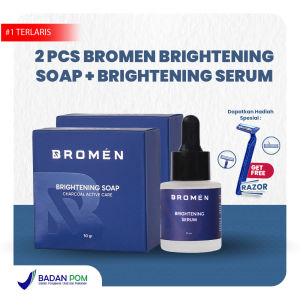 Bromen Paket 2 pcs Brightening Soap + 1 pcs Brightening Serum Serum dan Sabun Brightening Mencerahkan Wajah Pria Bromen