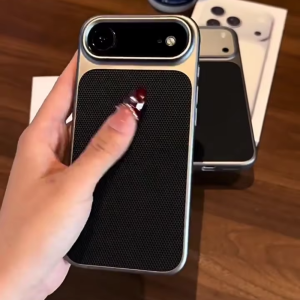 Luxury Cooling Metallic Paint Diamond Grid Pattern Texture Case for iPhone 17 16 15 14 13 Pro Max Shockproof Hard PC Matte Cover