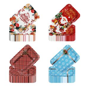 New cross-border hot-selling Christmas party paper plate Disposable rectangular plate Christmas tree snowflake party decorative paper plate