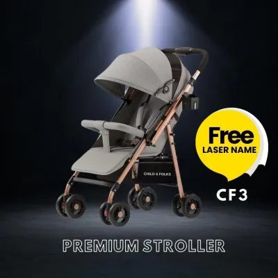 【Laser Name】Child & Folks Premium Easy Fold One Hand Fold 2 Way New Born Travel Light Weight Cabin Size Toddler Newborn nuna stroller movon stroller pink with awning pure black perjalanan pure black pram dan kerusi tolak boleh laras boleh lipat magic